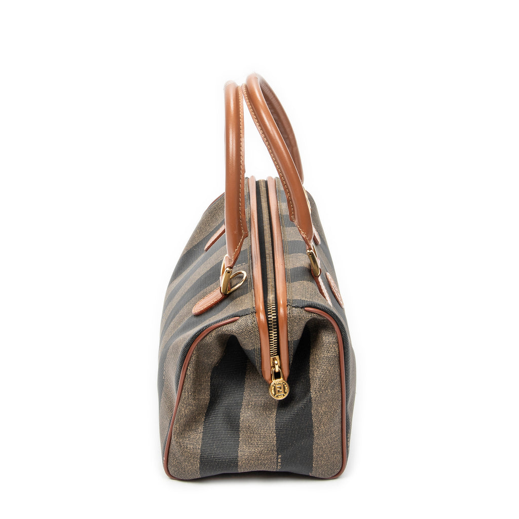 Handbag Small Pequin Frame Boston Tan Pequin Stripe Coated Canvas