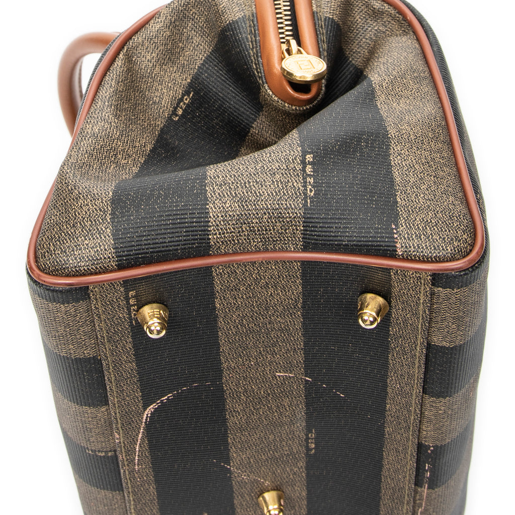 Handbag Small Pequin Frame Boston Tan Pequin Stripe Coated Canvas