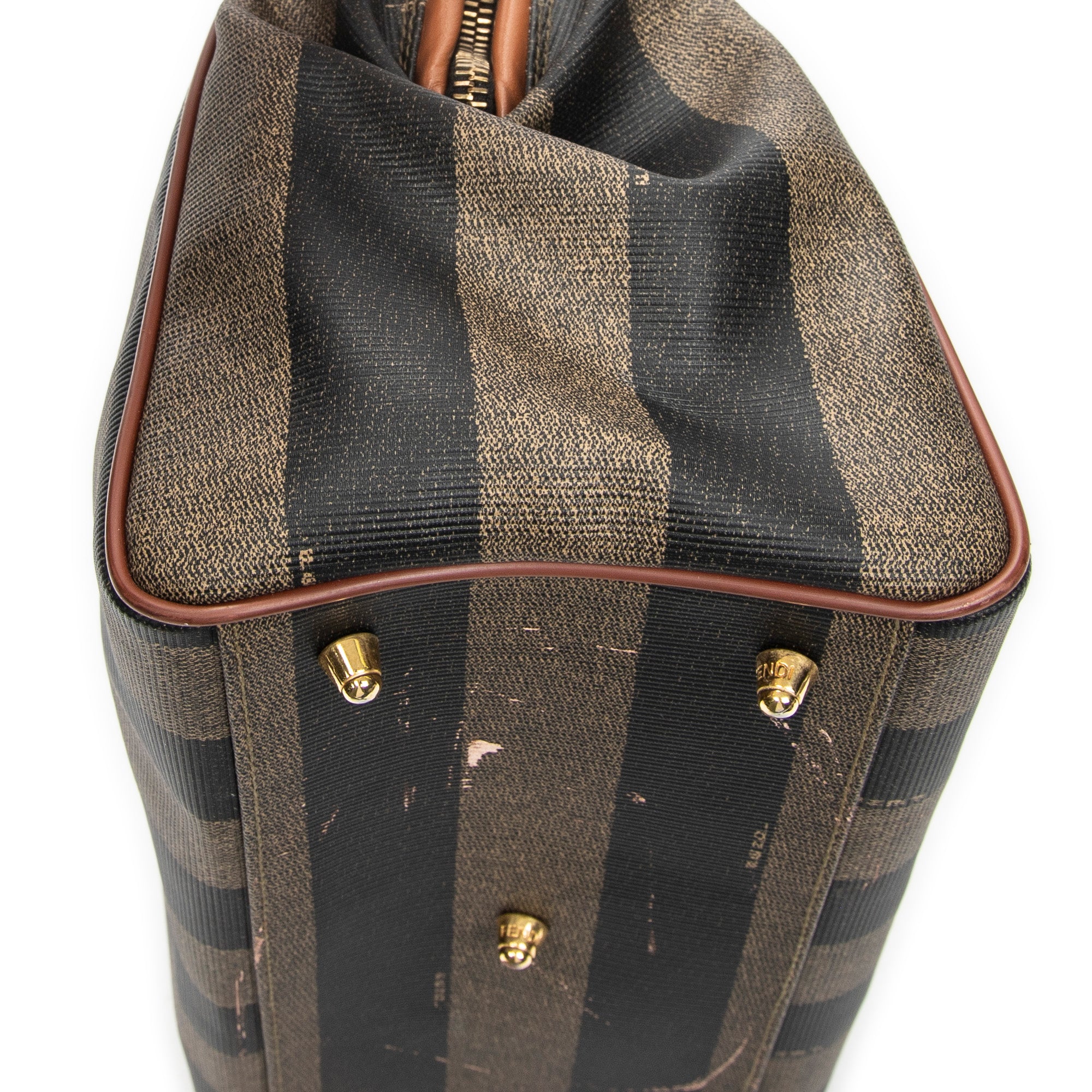 Handbag Small Pequin Frame Boston Tan Pequin Stripe Coated Canvas