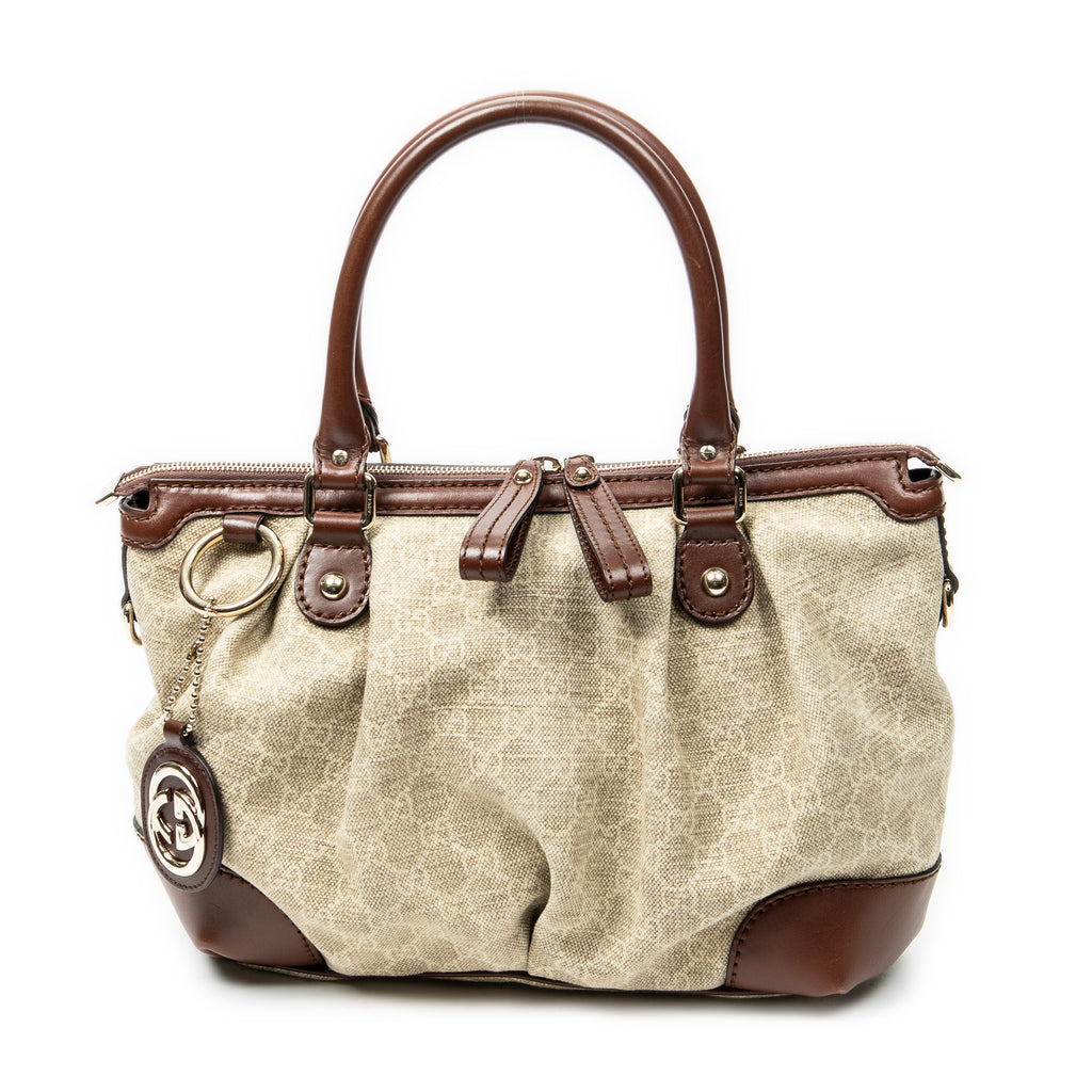 Sac porté épaule Sukey, anse supérieure, toile monogrammée beige