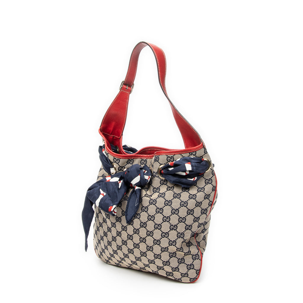 Shoulder Bag Small Positano Hobo Beige Monogrammed Canvas