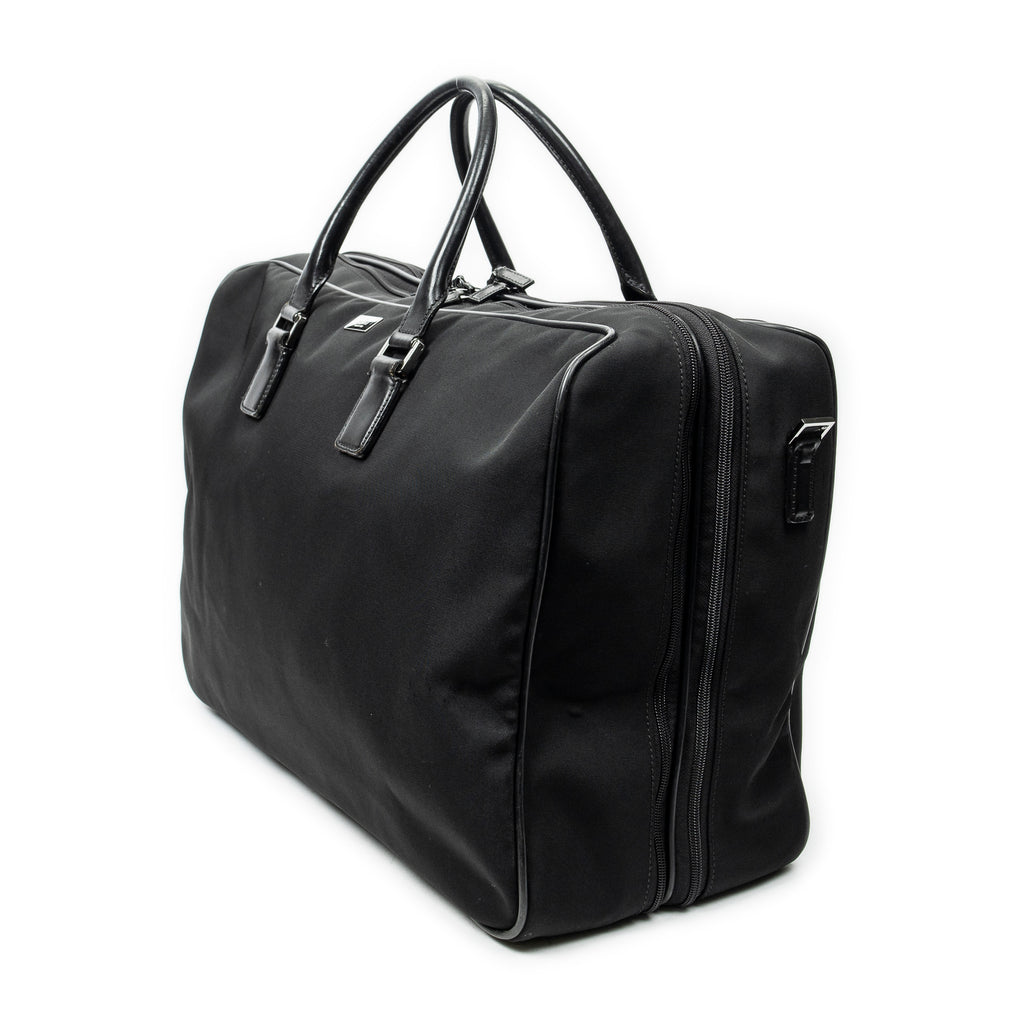 Travel Bag Double Zip Weekender Black Nylon Canvas