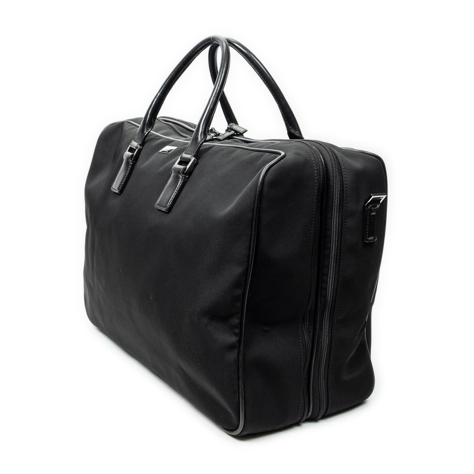 Travel Bag Double Zip Weekender Black Nylon Canvas