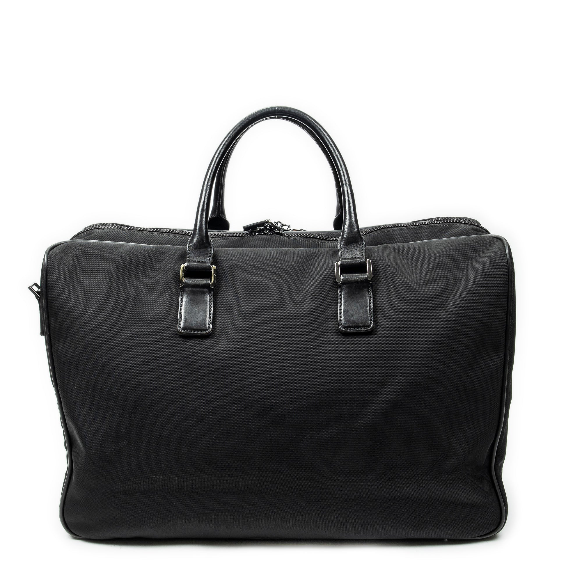 Travel Bag Double Zip Weekender Black Nylon Canvas