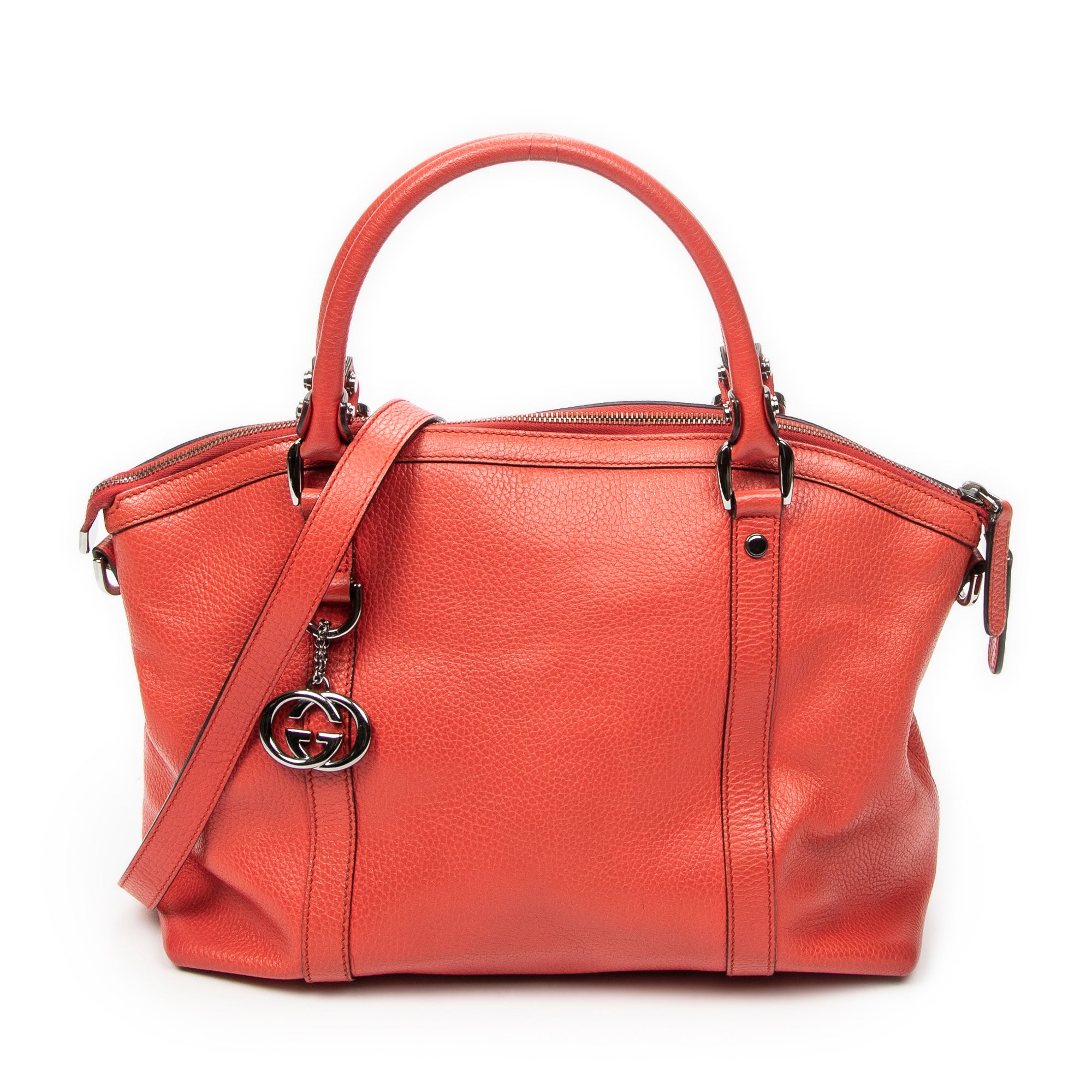Shoulder Bag Medium GG Charm Top Handle Red Grained Calfskin Leather