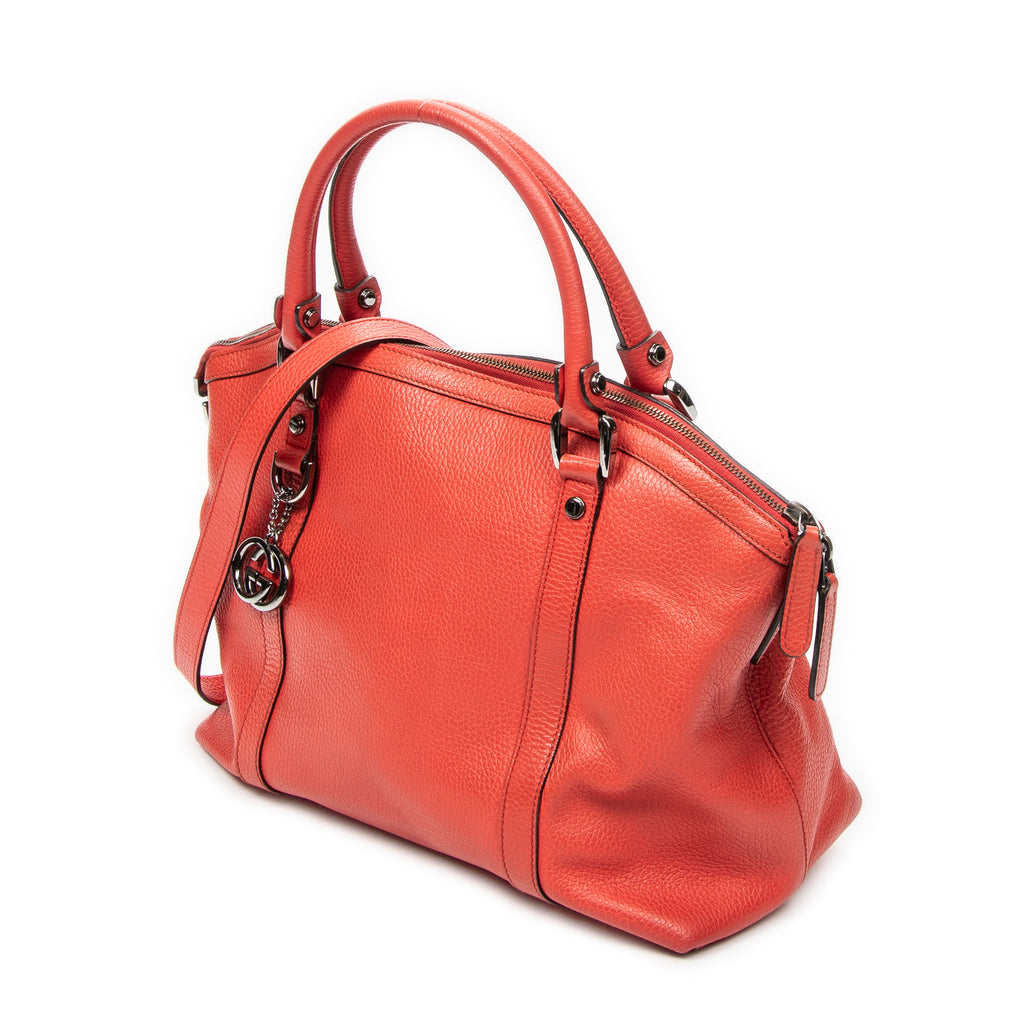 Shoulder Bag Medium GG Charm Top Handle Red Grained Calfskin Leather