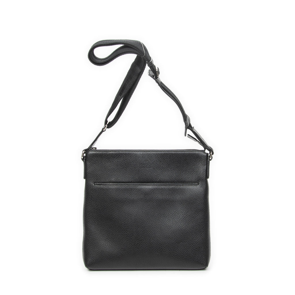 Shoulder Bag Square Zip Messenger Black Grained Leather