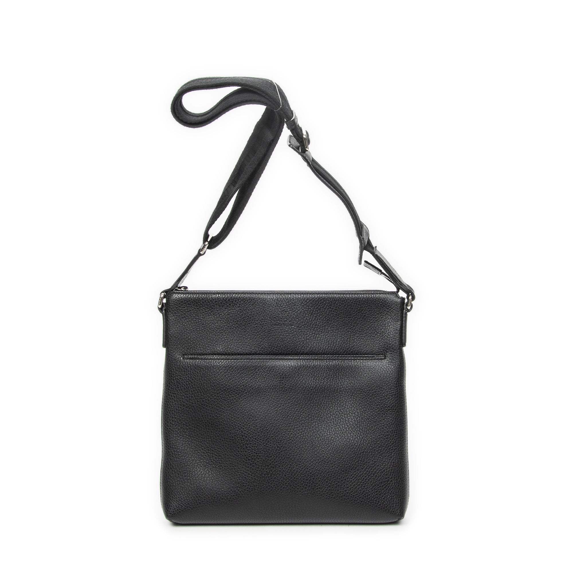 Shoulder Bag Square Zip Messenger Black Grained Leather