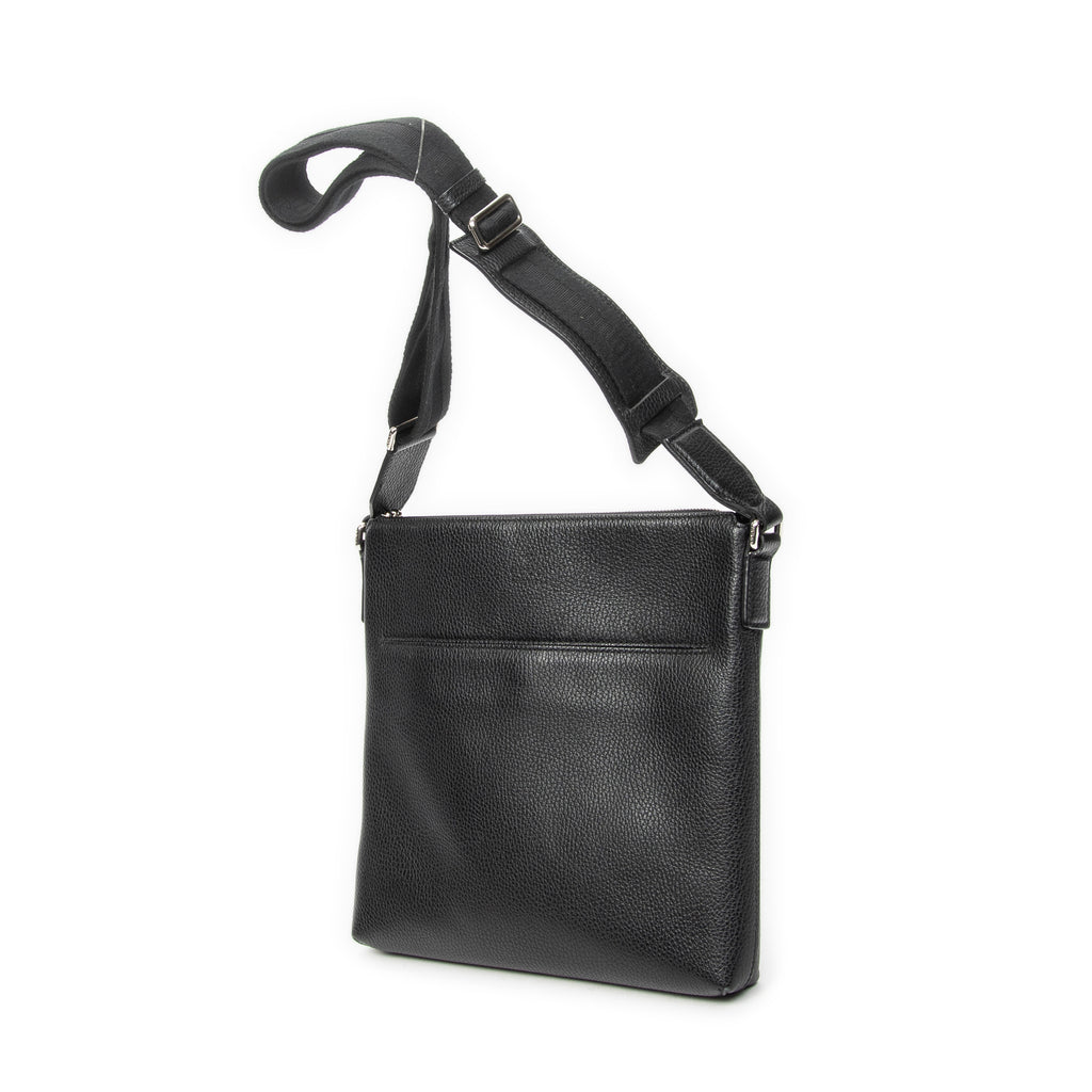 Shoulder Bag Square Zip Messenger Black Grained Leather