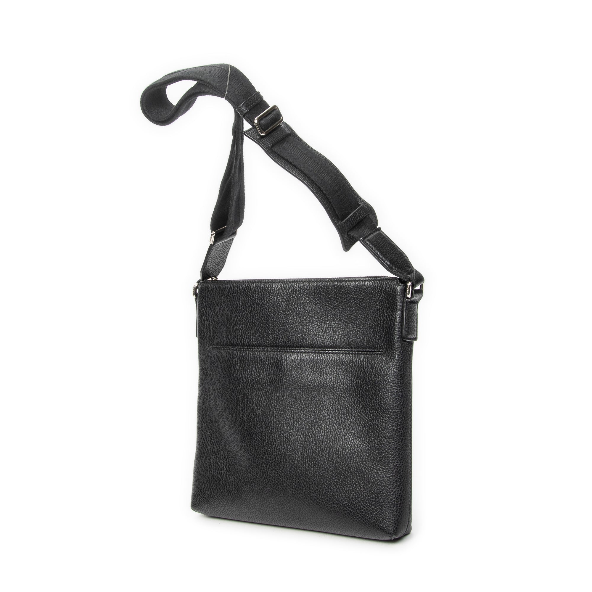 Shoulder Bag Square Zip Messenger Black Grained Leather
