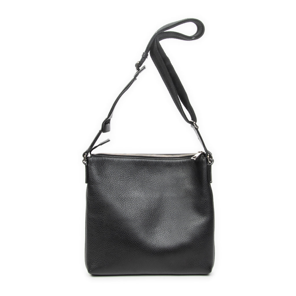 Shoulder Bag Square Zip Messenger Black Grained Leather