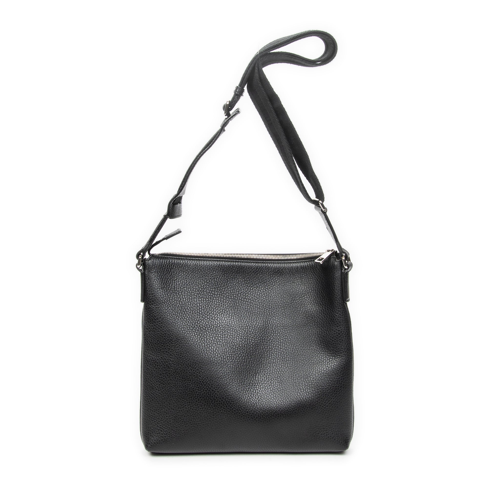 Shoulder Bag Square Zip Messenger Black Grained Leather