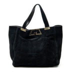 Shoulder Bag Double G Suede Tote Black Suede Leather