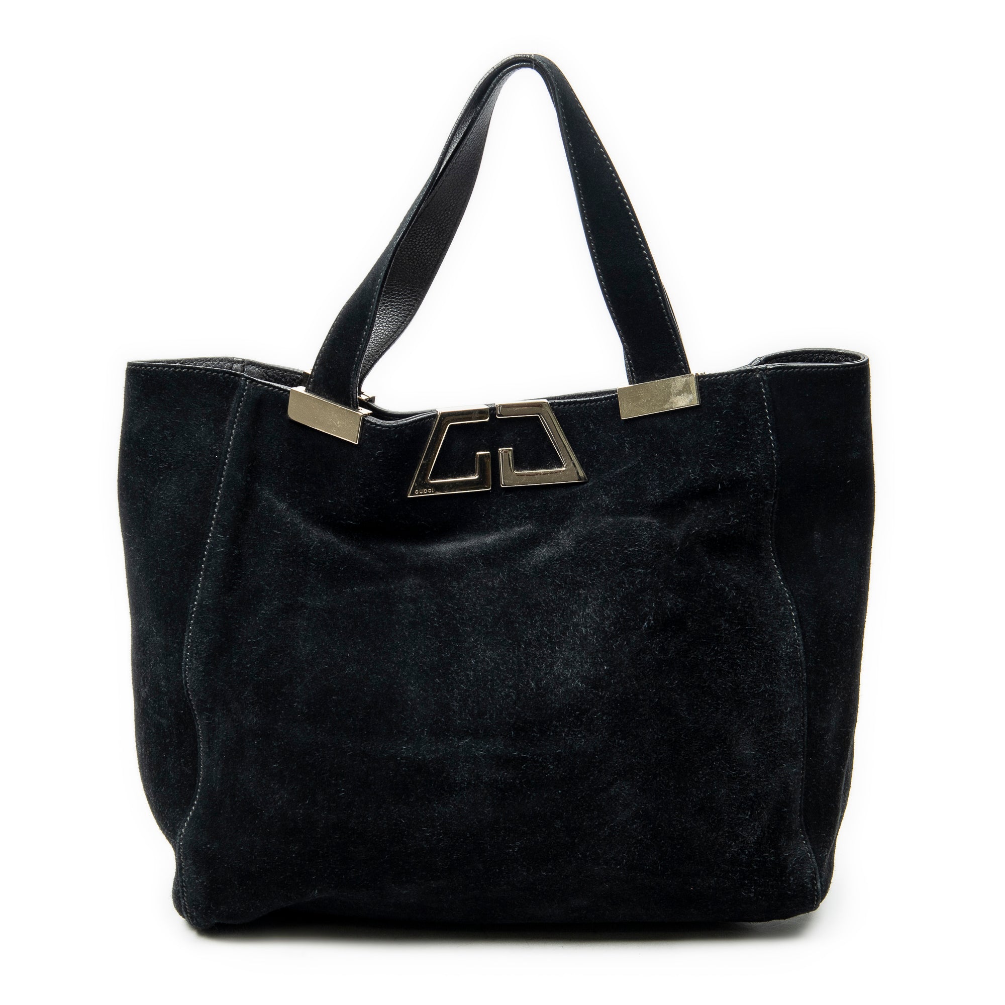 Shoulder Bag Double G Suede Tote Black Suede Leather