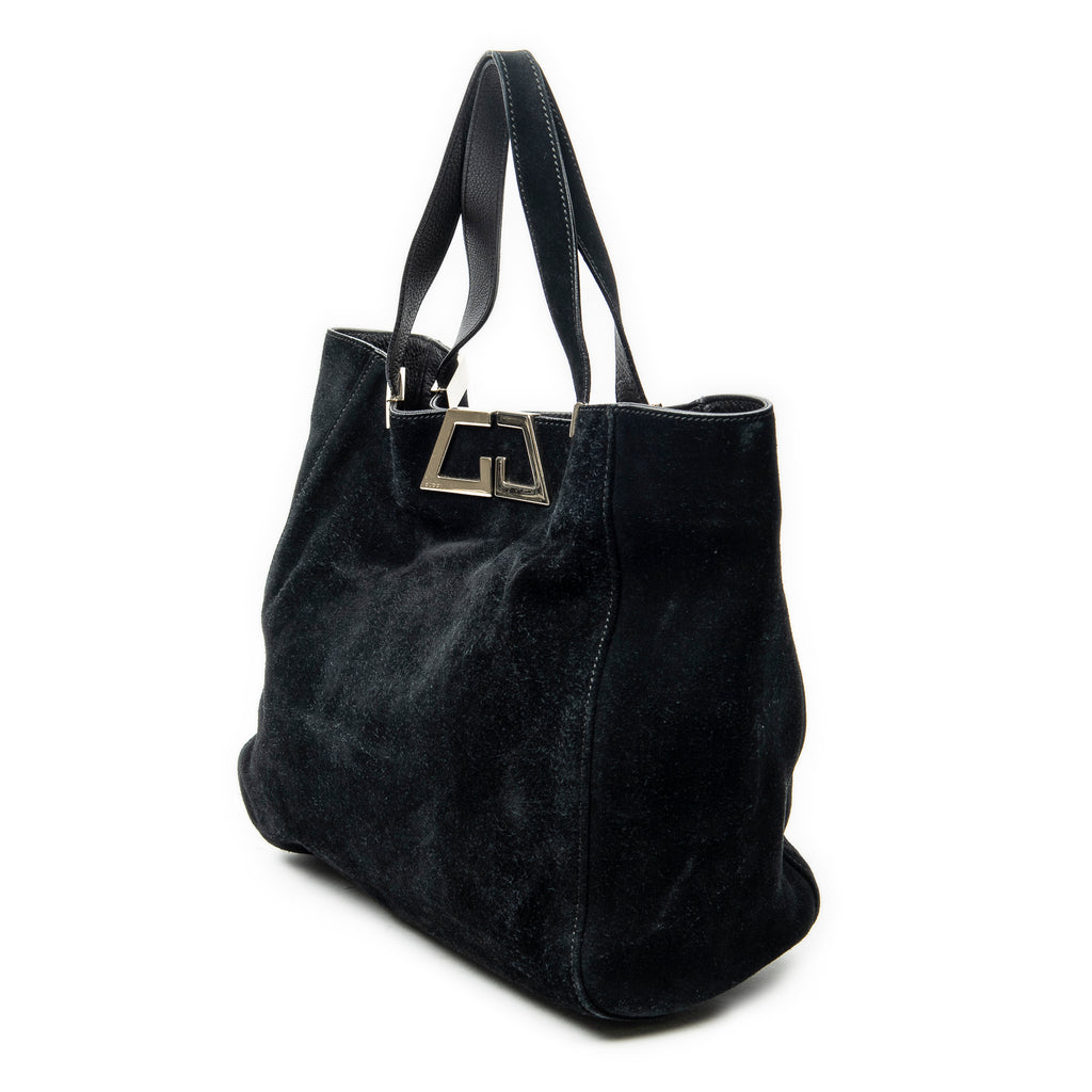 Shoulder Bag Double G Suede Tote Black Suede Leather