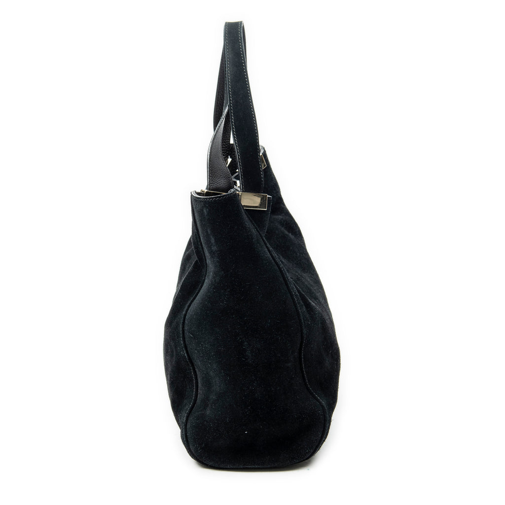 Shoulder Bag Double G Suede Tote Black Suede Leather
