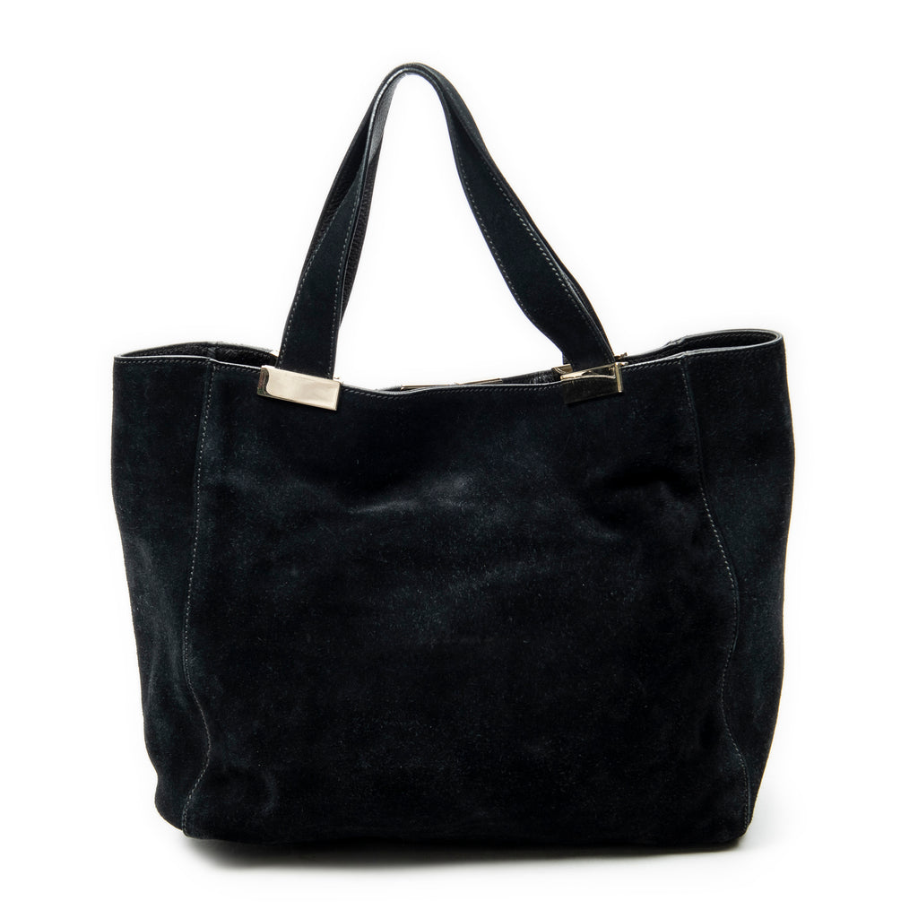 Shoulder Bag Double G Suede Tote Black Suede Leather
