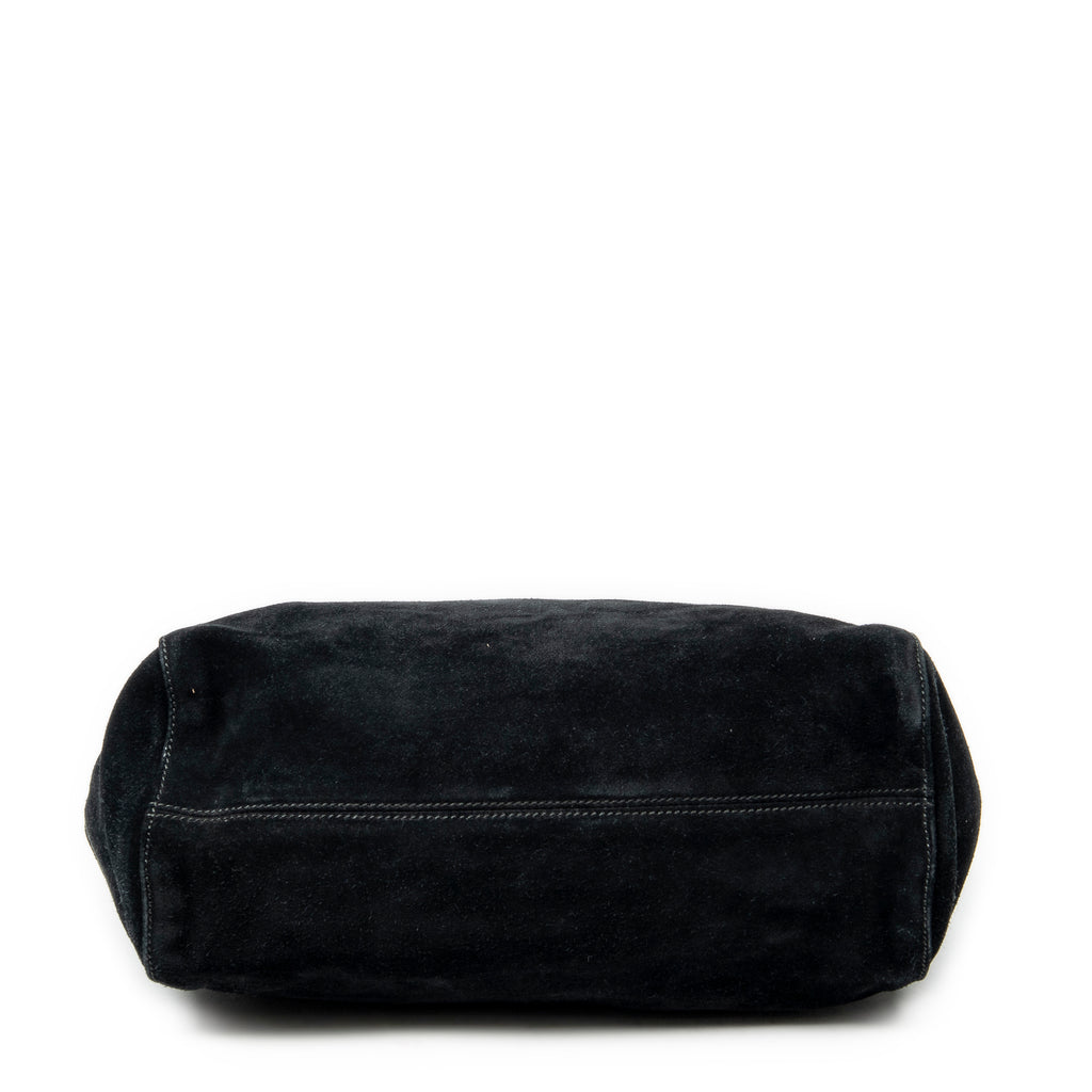 Shoulder Bag Double G Suede Tote Black Suede Leather