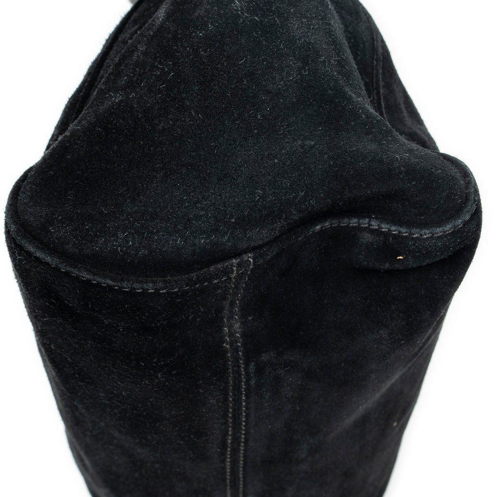 Shoulder Bag Double G Suede Tote Black Suede Leather