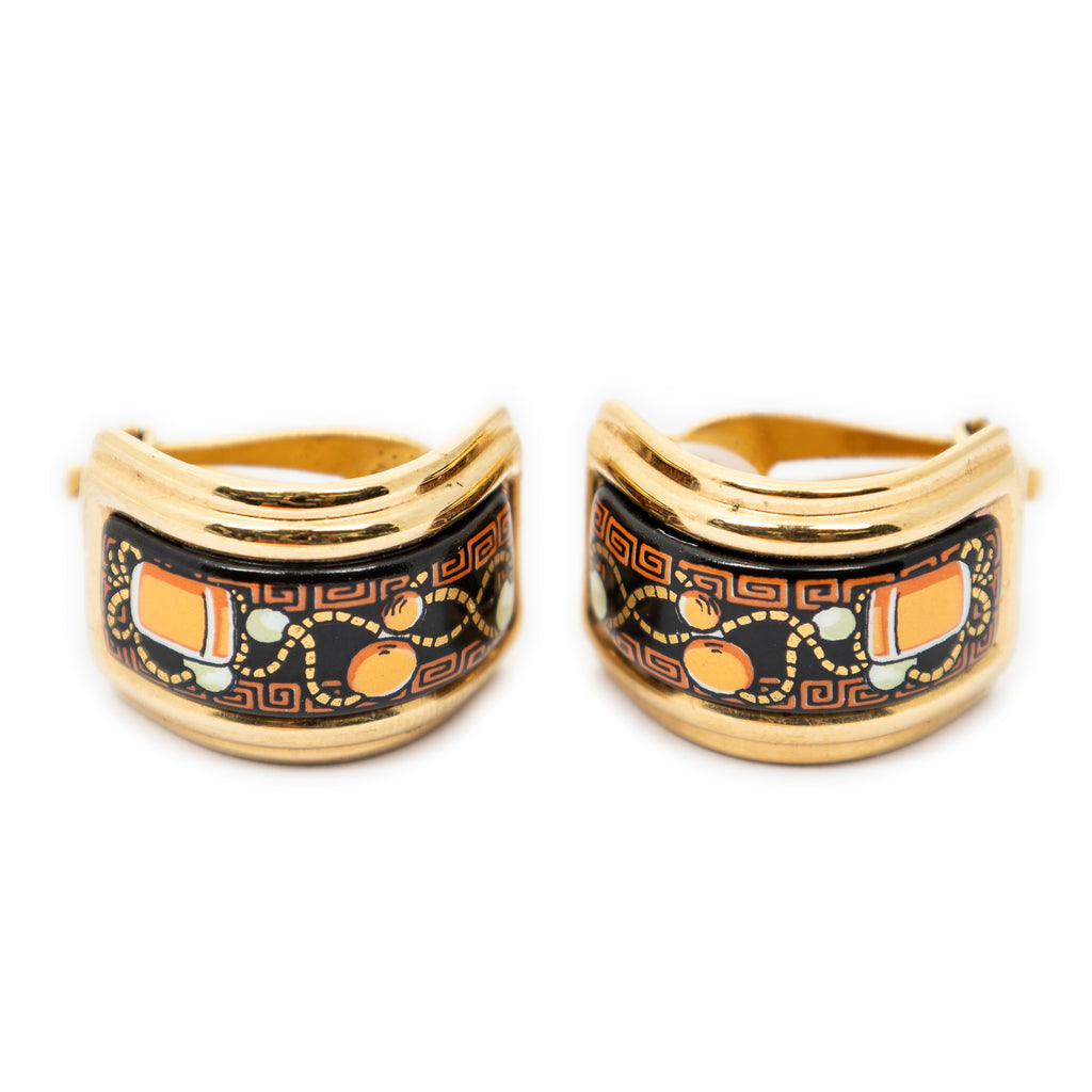 Earrings Enamel Clip On Earrings Black Gold Plated