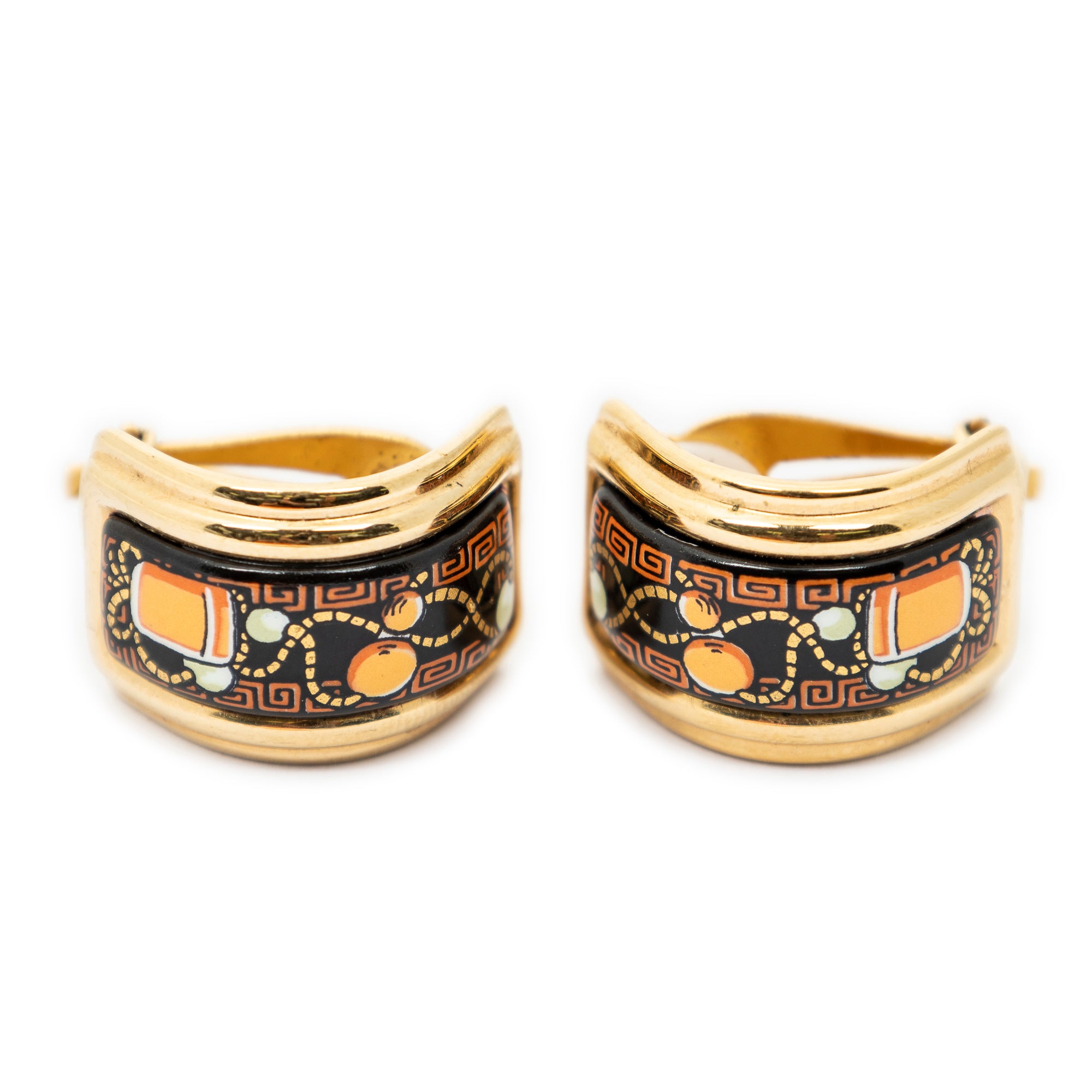 Earrings Enamel Clip On Earrings Black Gold Plated