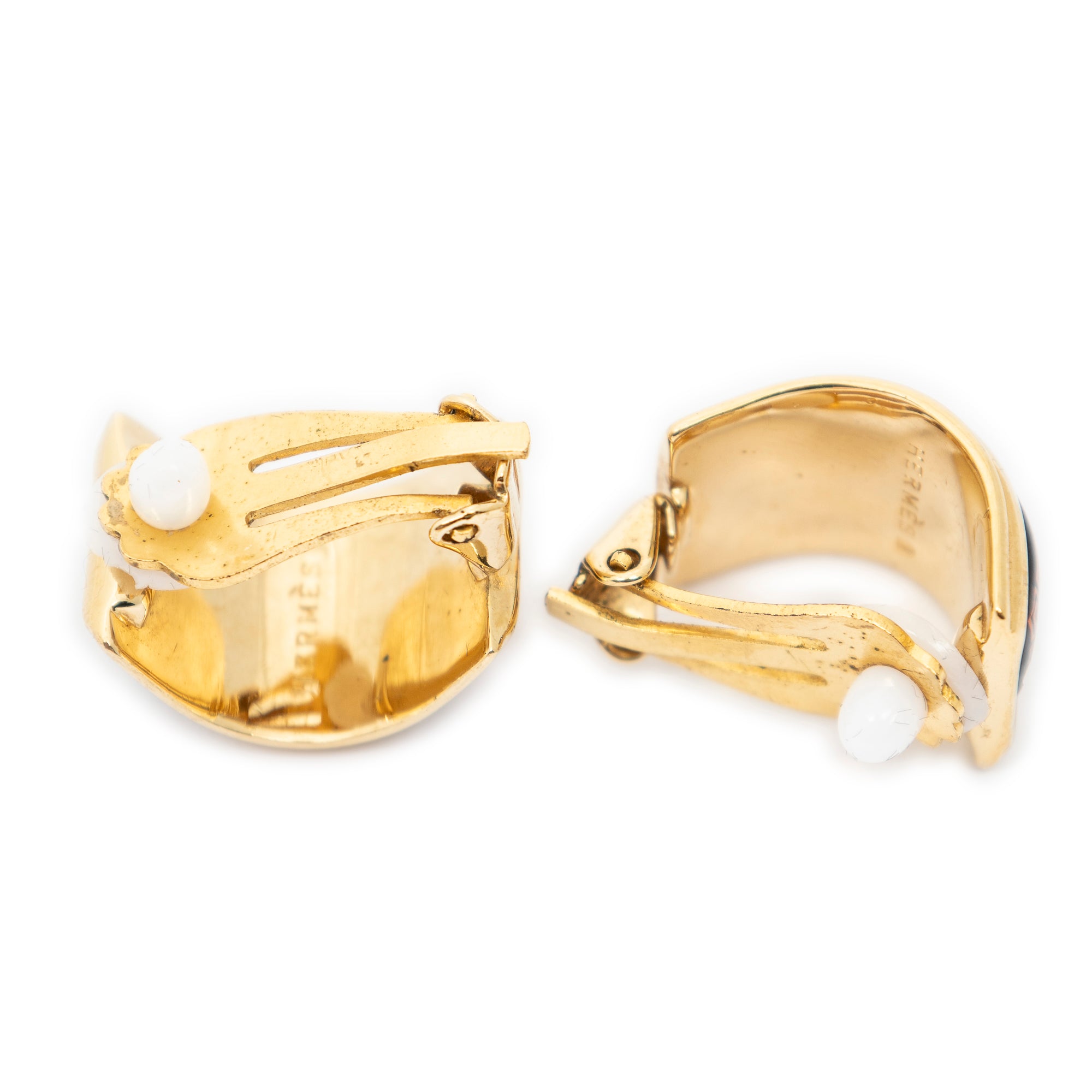 Earrings Enamel Clip On Earrings Black Gold Plated