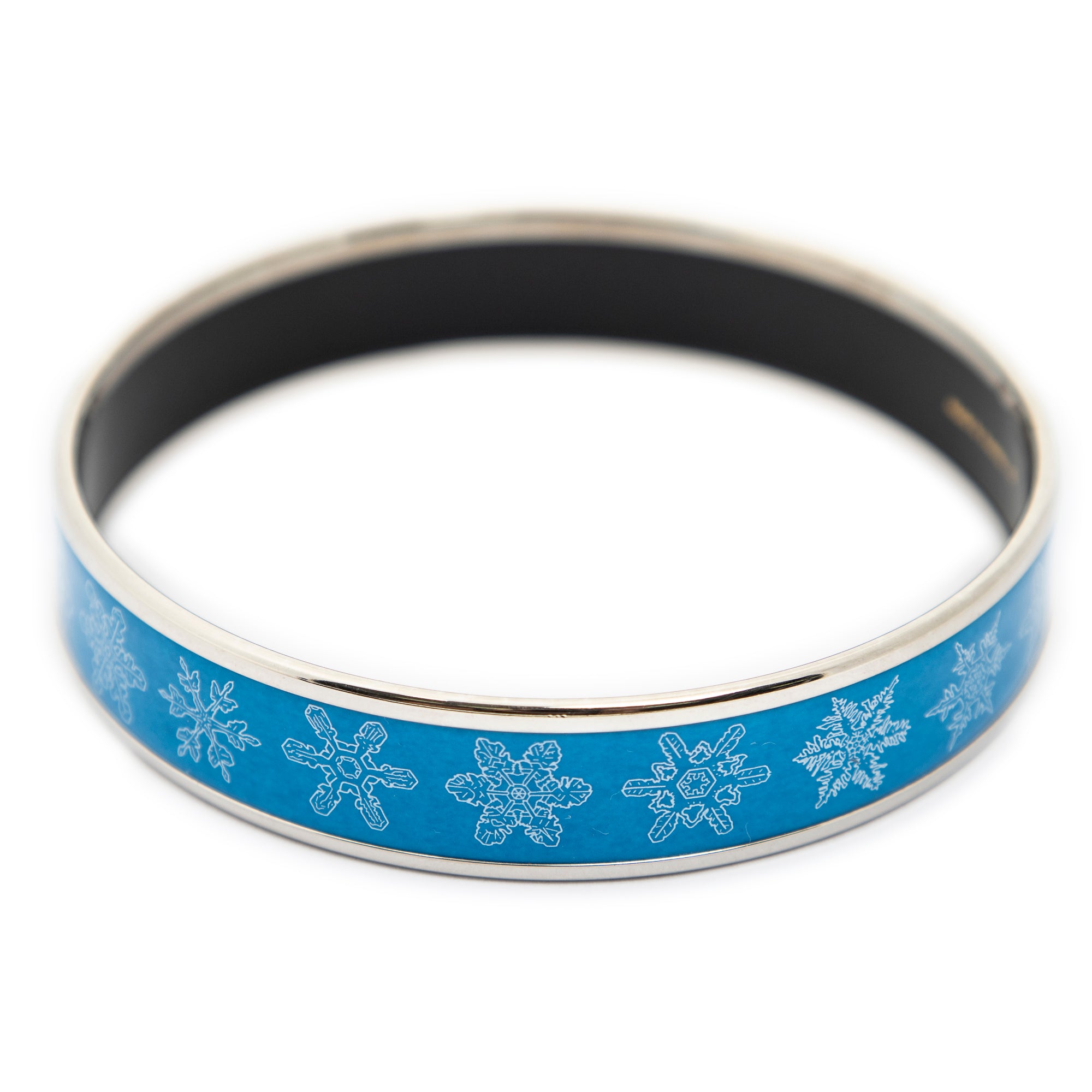 Bracelet Enamel Bangle PM Blue Snowflakes Motif