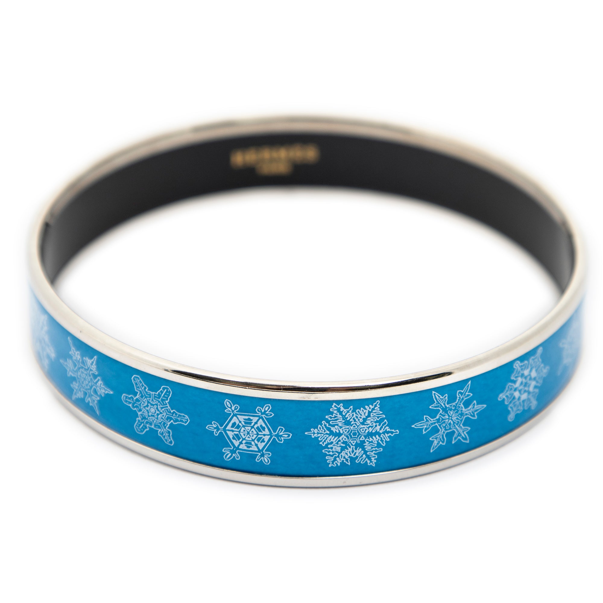 Bracelet Enamel Bangle PM Blue Snowflakes Motif