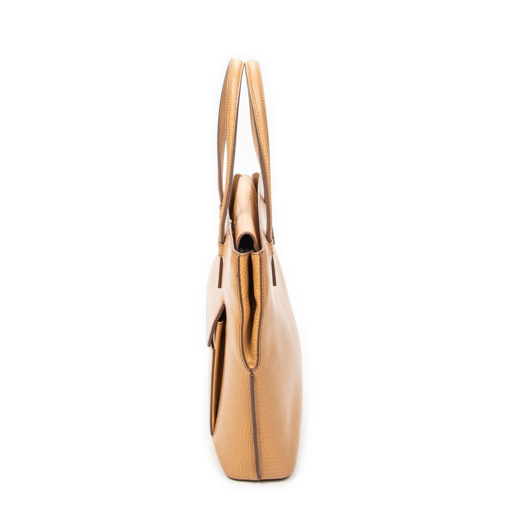 Shoulder Bag Front Pocket Tote Tan Textured Leather