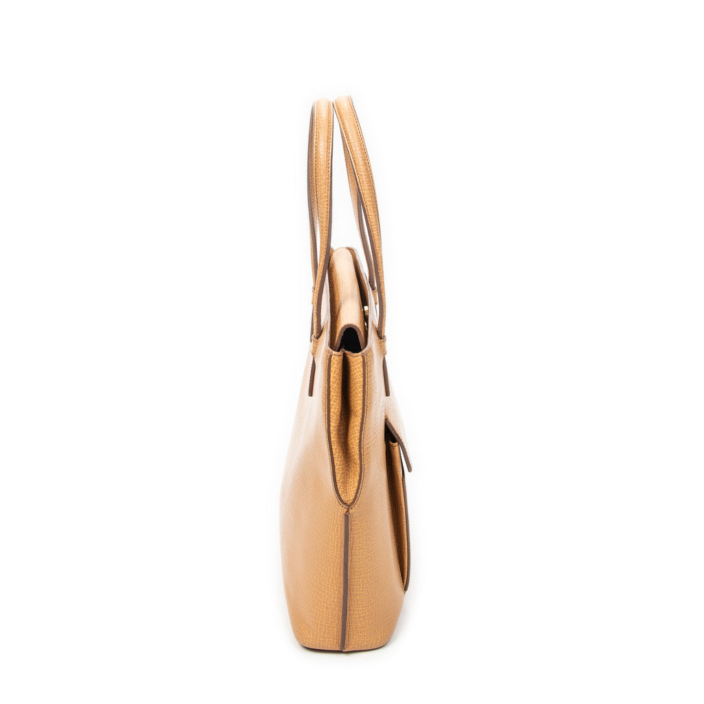 Shoulder Bag Front Pocket Tote Tan Textured Leather