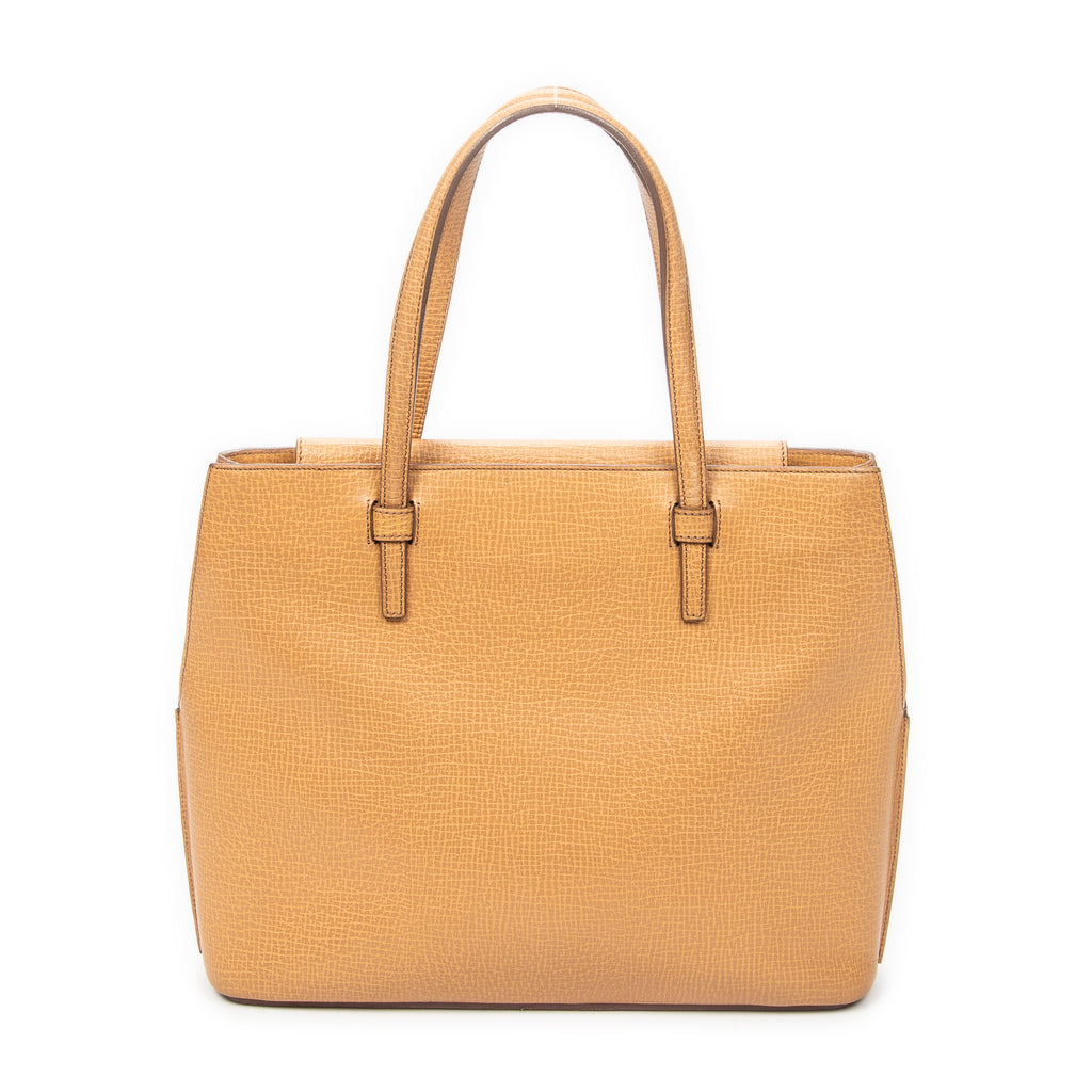 Shoulder Bag Front Pocket Tote Tan Textured Leather