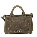 Shoulder Bag Small Rhinestone Canapa Tote Dark Green Studded Canapa Canvas