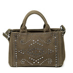 Shoulder Bag Small Rhinestone Canapa Tote Dark Green Studded Canapa Canvas