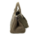 Shoulder Bag Small Rhinestone Canapa Tote Dark Green Studded Canapa Canvas