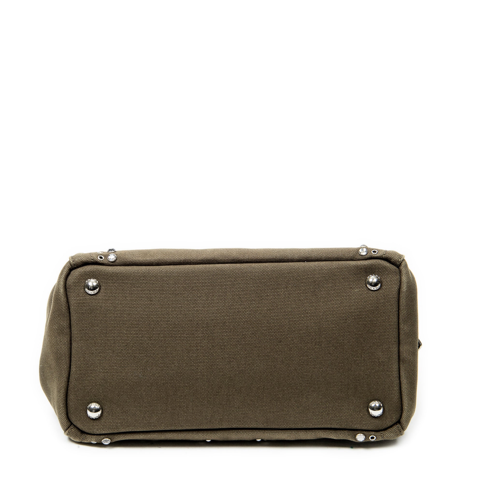 Shoulder Bag Small Rhinestone Canapa Tote Dark Green Studded Canapa Canvas