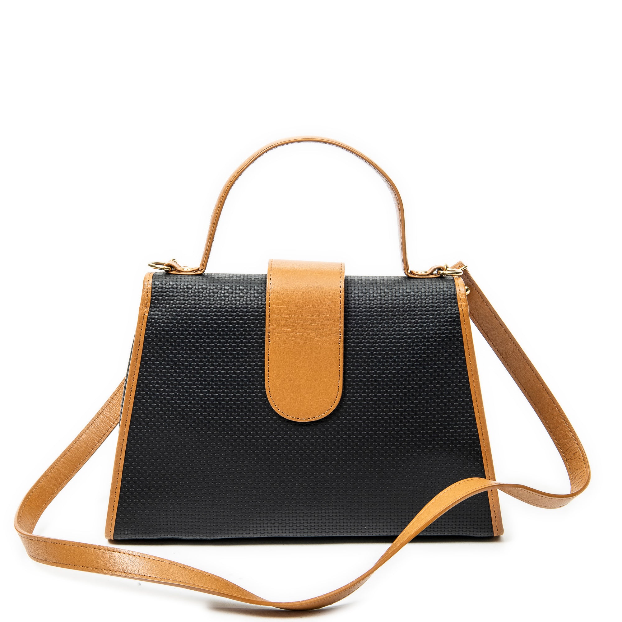 Shoulder Bag Vintage Top Handle Flap Black Woven Coated Canvas