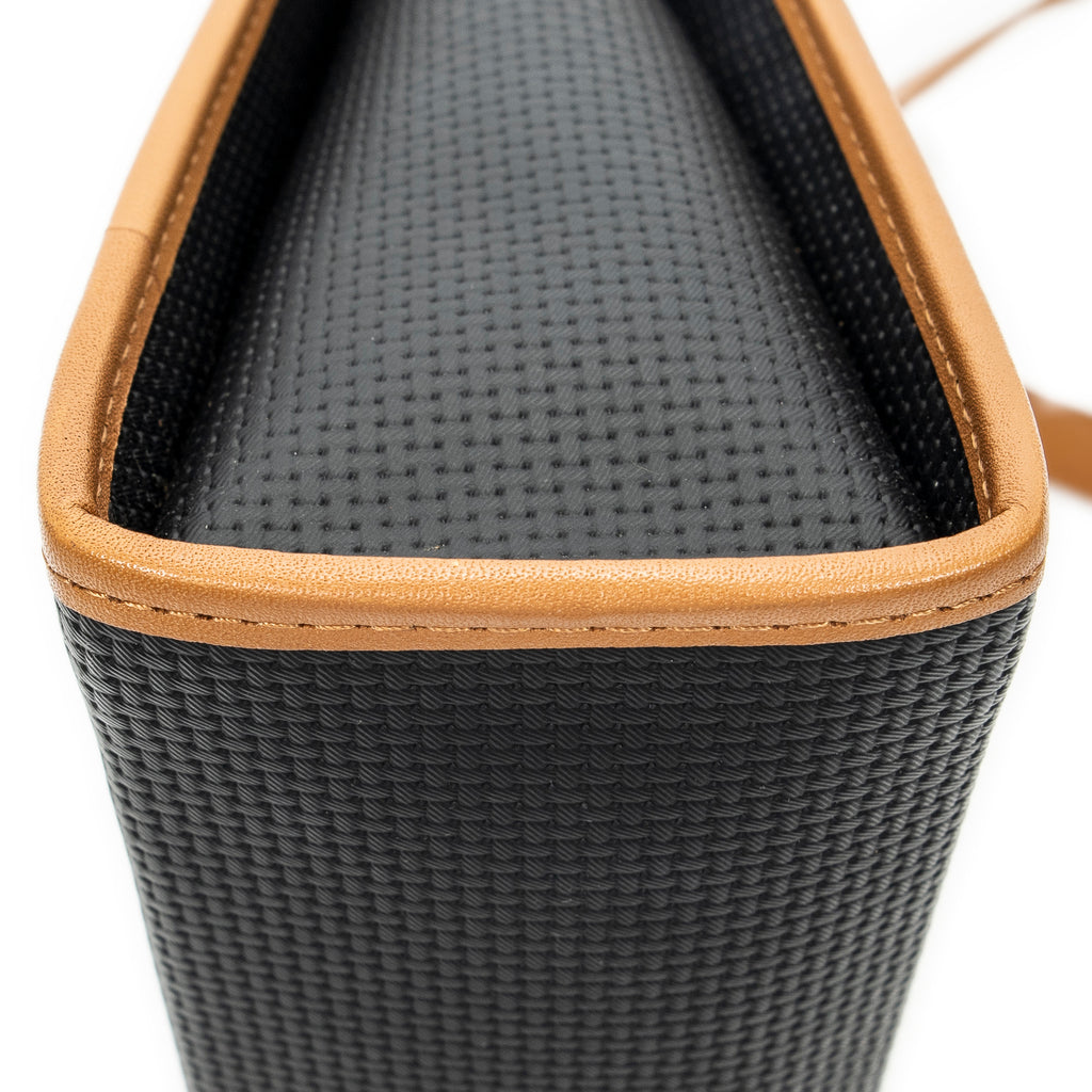 Shoulder Bag Vintage Top Handle Flap Black Woven Coated Canvas
