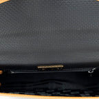 Shoulder Bag Vintage Top Handle Flap Black Woven Coated Canvas