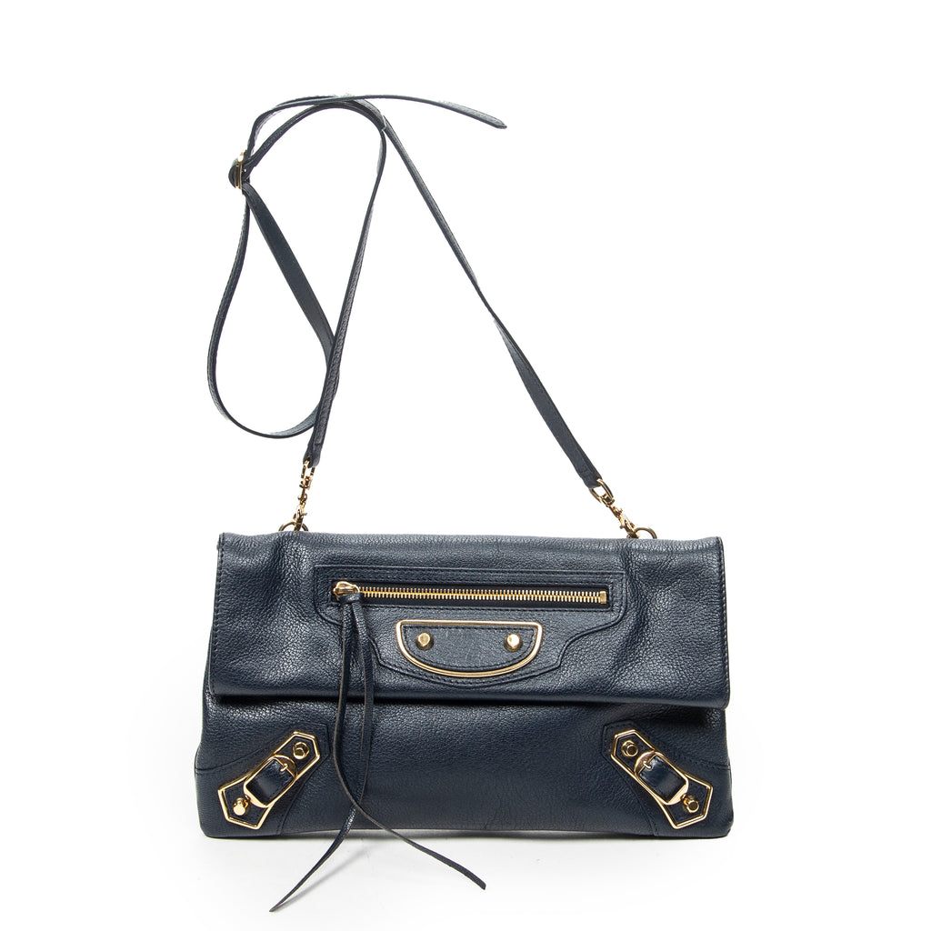 Shoulder Bag Envelope Clutch Navy Grained Leather