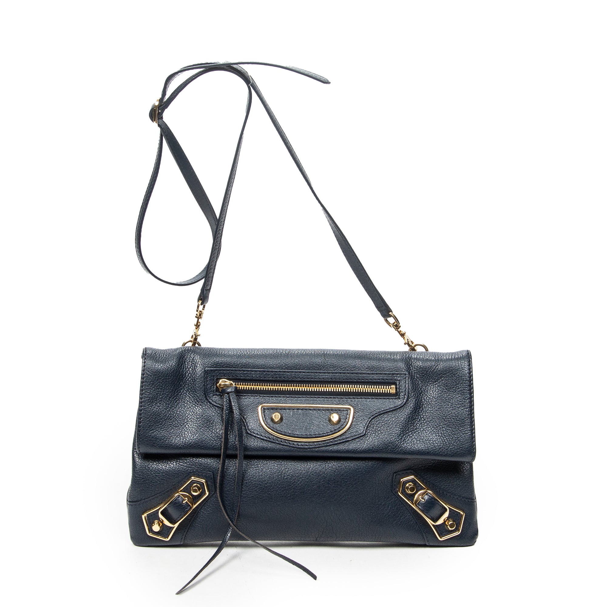 Shoulder Bag Envelope Clutch Navy Grained Leather