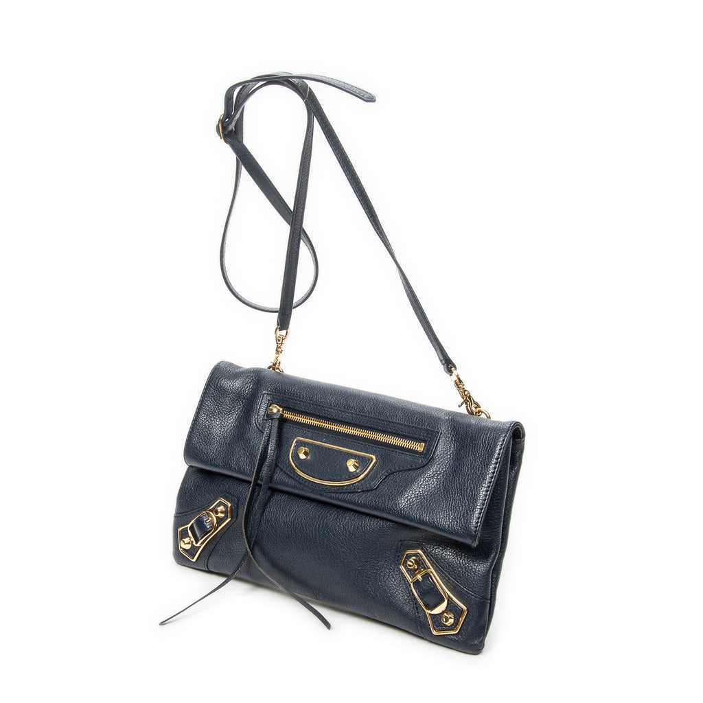 Shoulder Bag Envelope Clutch Navy Grained Leather