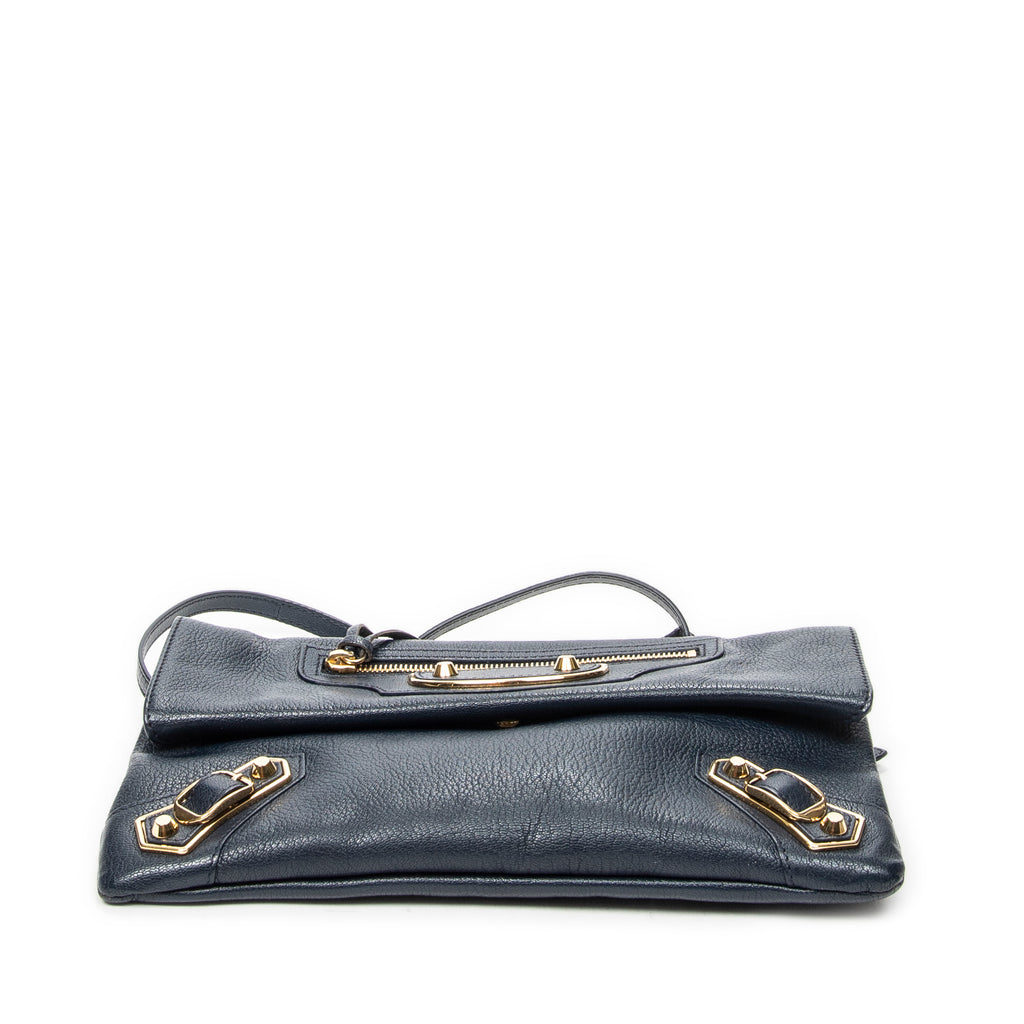 Shoulder Bag Envelope Clutch Navy Grained Leather