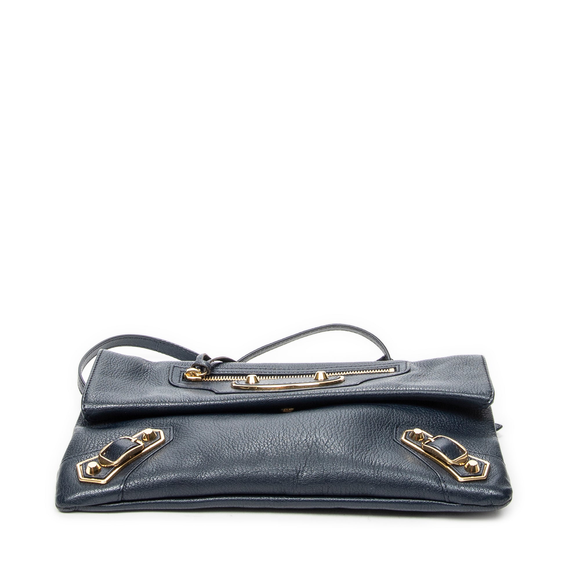 Shoulder Bag Envelope Clutch Navy Grained Leather