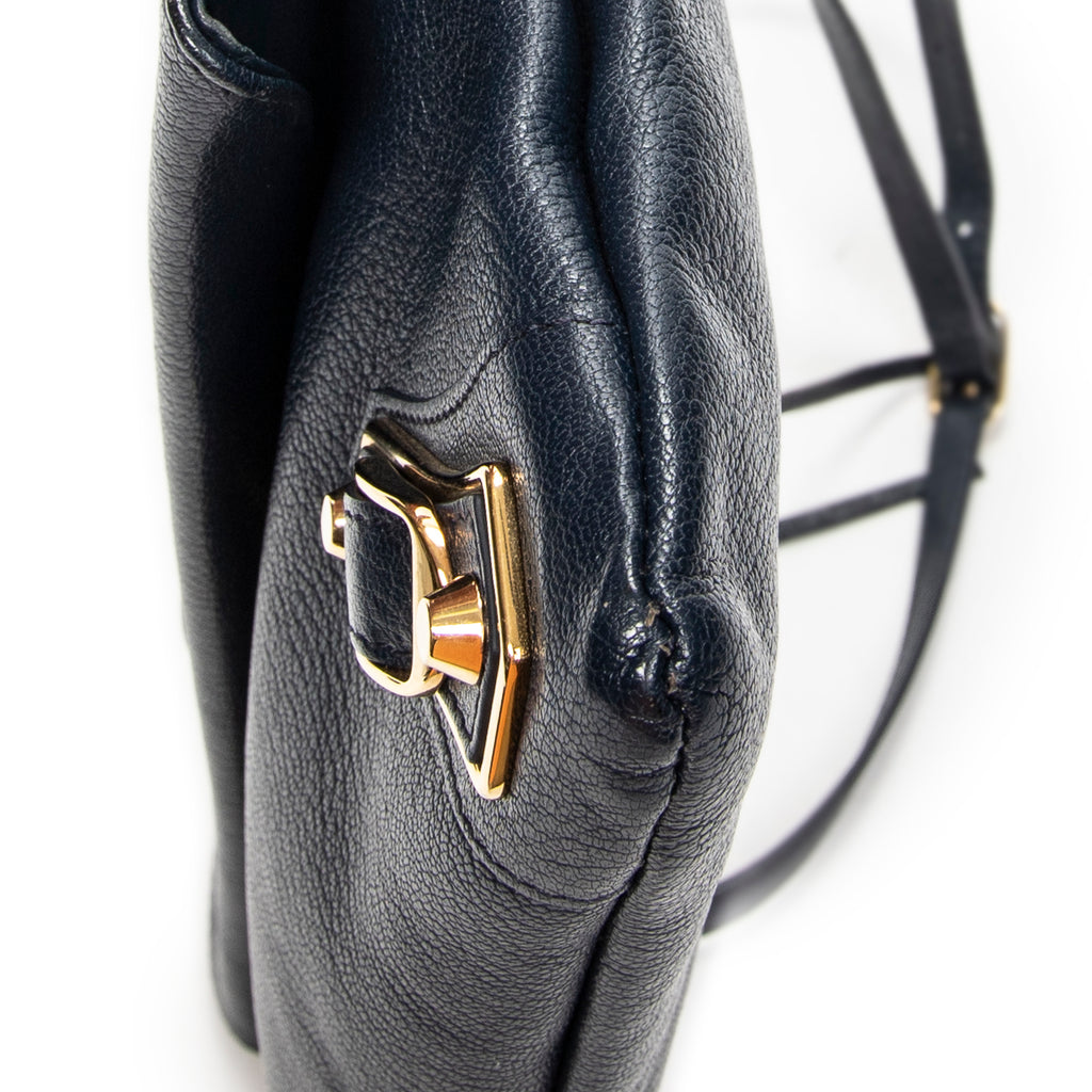Shoulder Bag Envelope Clutch Navy Grained Leather