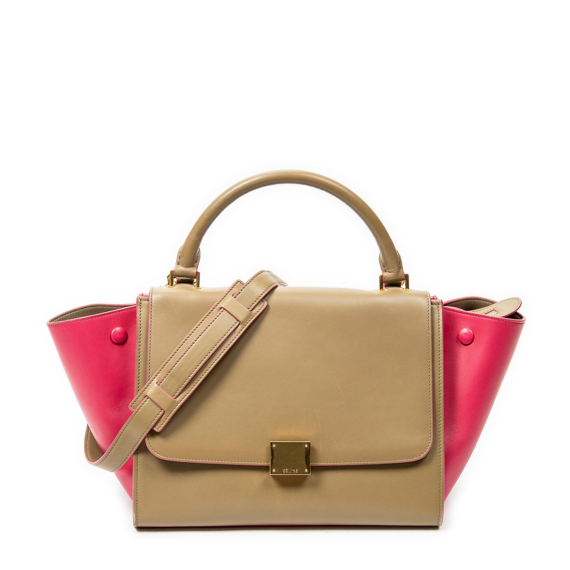 Shoulder Bag Small Trapeze Beige Calfskin Leather