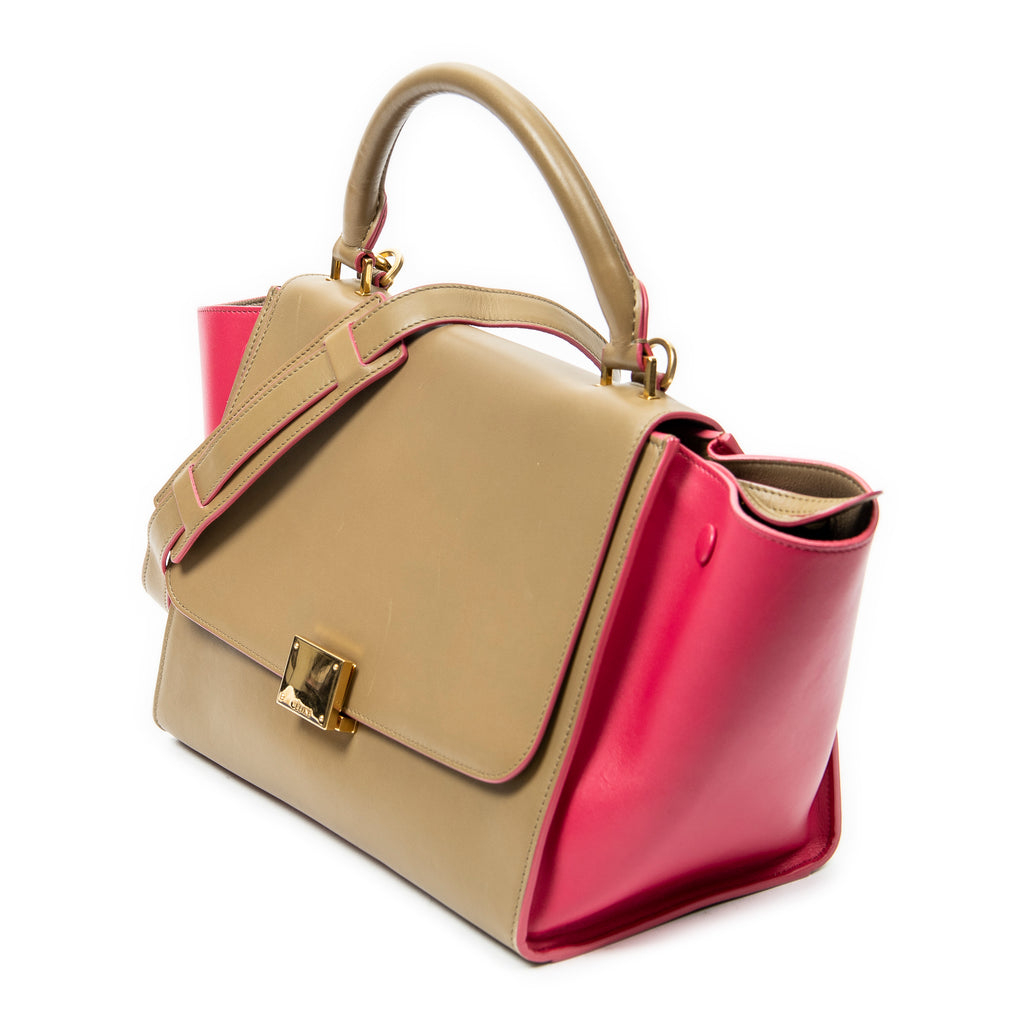 Shoulder Bag Small Trapeze Beige Calfskin Leather