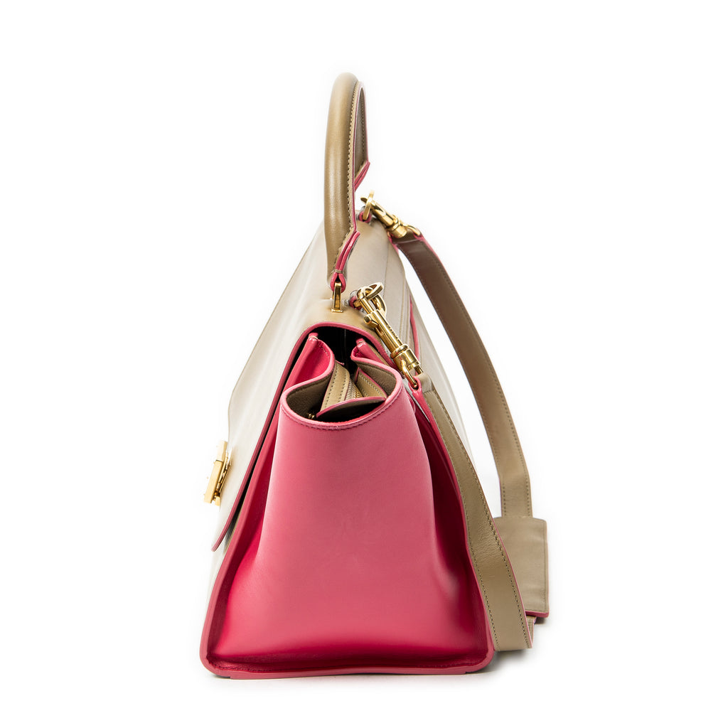 Shoulder Bag Small Trapeze Beige Calfskin Leather