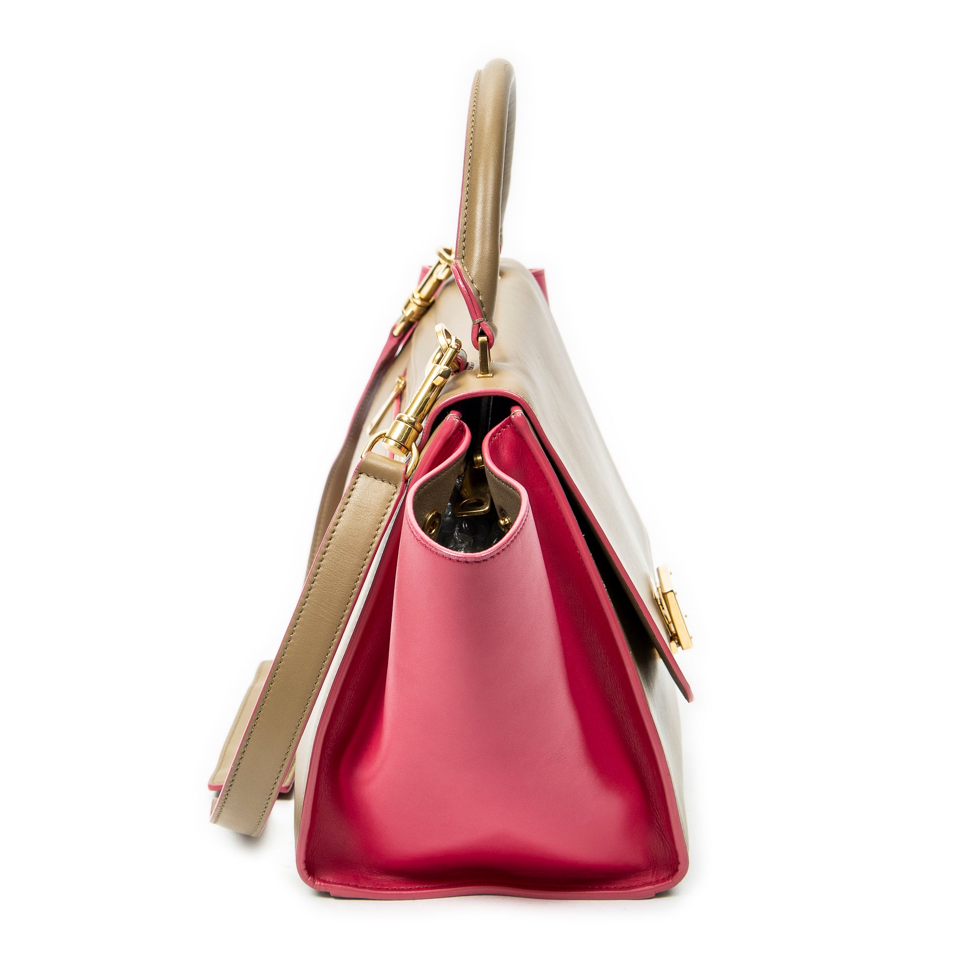 Shoulder Bag Small Trapeze Beige Calfskin Leather