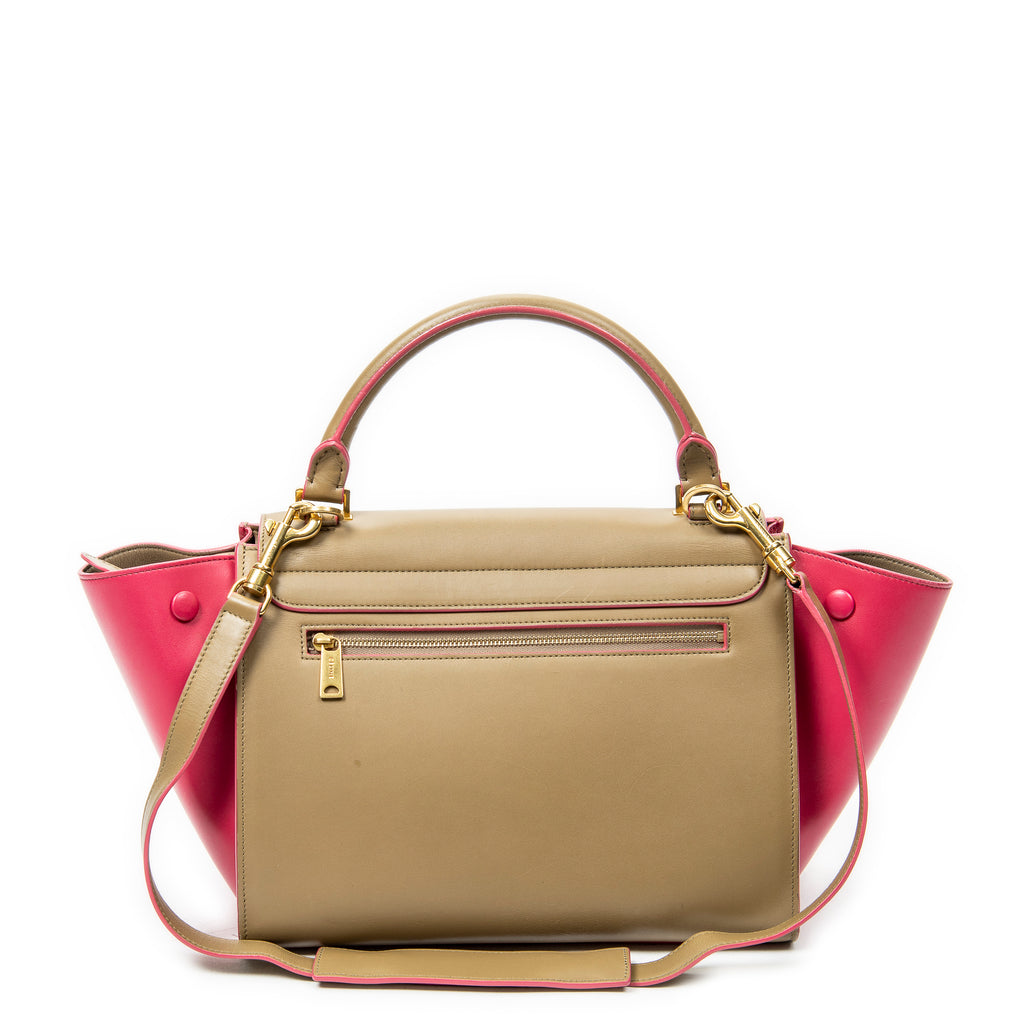 Shoulder Bag Small Trapeze Beige Calfskin Leather