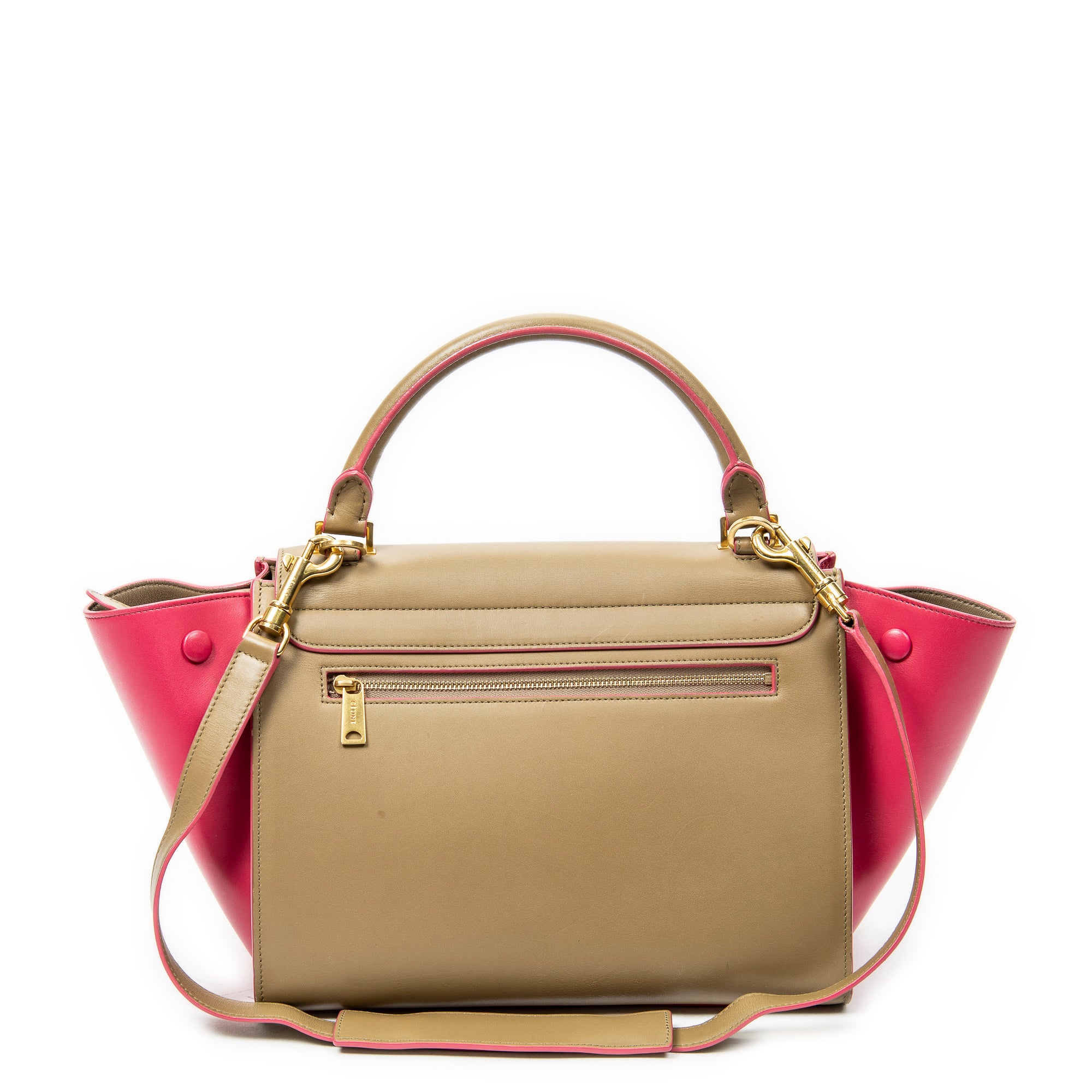Shoulder Bag Small Trapeze Beige Calfskin Leather